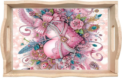 DIY Diamond Art Painting Creative Design Handmade Wooden Serving Tray Dinner Plate Partial Diamond Art Breakfast Tray for Coffee Living Room Home Organizer - Pink Heart