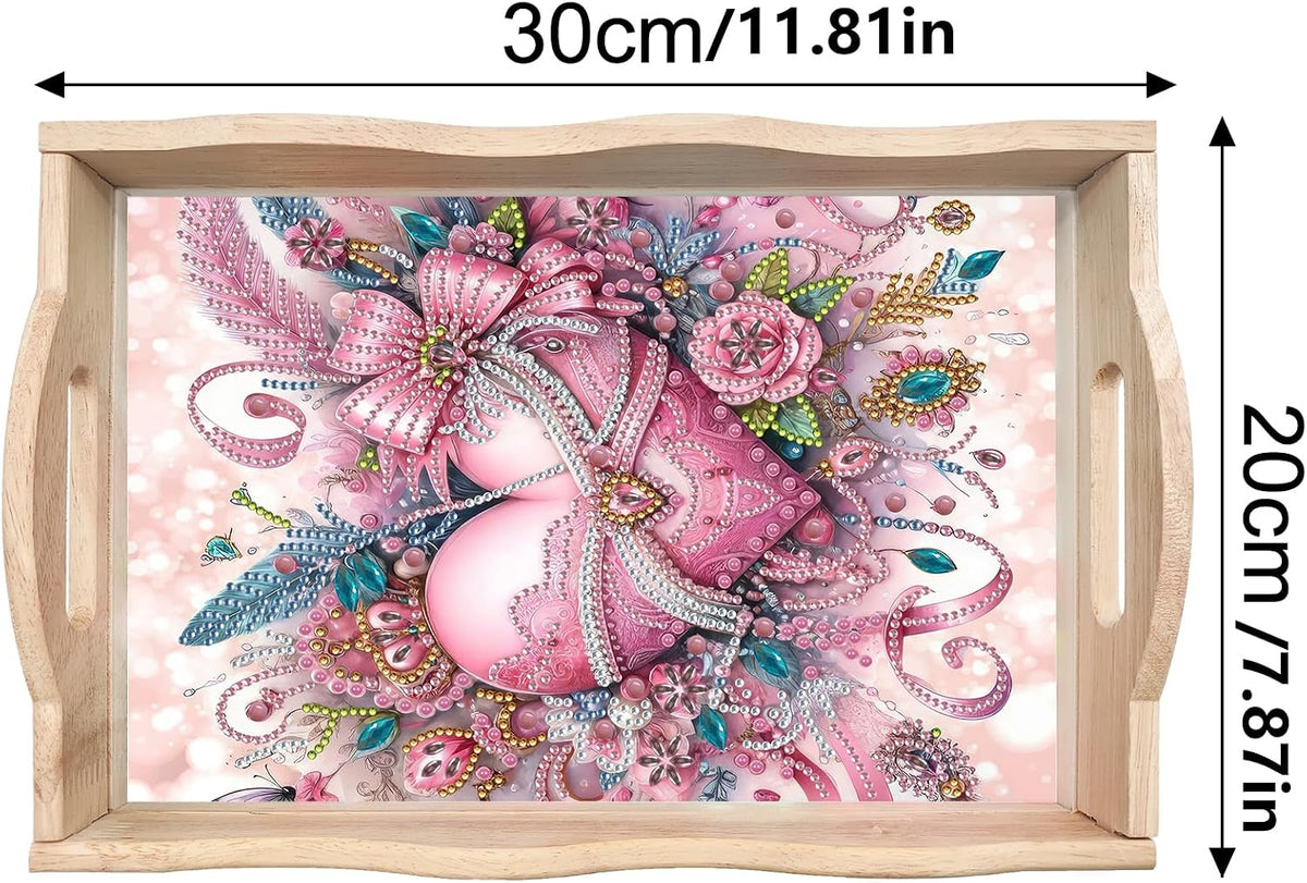 DIY Diamond Art Painting Creative Design Handmade Wooden Serving Tray Dinner Plate Partial Diamond Art Breakfast Tray for Coffee Living Room Home Organizer - Pink Heart