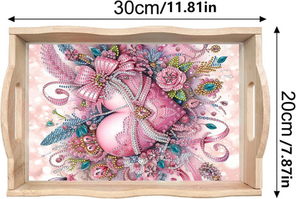 DIY Diamond Art Painting Creative Design Handmade Wooden Serving Tray Dinner Plate Partial Diamond Art Breakfast Tray for Coffee Living Room Home Organizer - Pink Heart