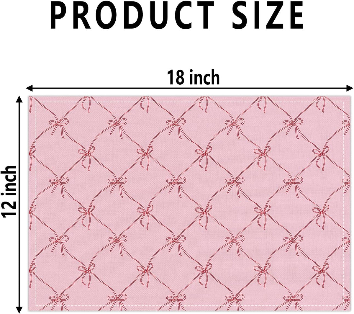 Set of 4 Pink Bow Placemats, Wipeable Washable Heat-Resistant Linen Fabric Table Place Mats, Non-Slip Cute Placemat for Kitchen Table Wedding Party Indoor/Outdoor Decor 12x18 Inch /02