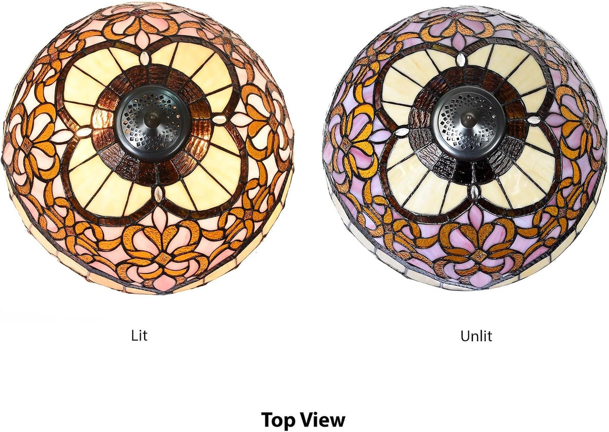 L10912 Baroque Tiffany Style Stained Glass Table Lamp Lighted Base for Living Room Bedside Home Decoration (Pink, 16-inch)