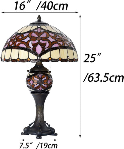L10912 Baroque Tiffany Style Stained Glass Table Lamp Lighted Base for Living Room Bedside Home Decoration (Pink, 16-inch)