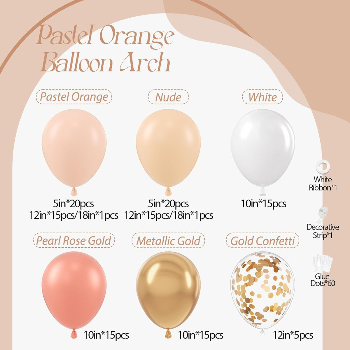 125pcs Peach Balloon Arch Kit with Pastel Orange Nude White Balloons