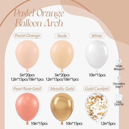 125pcs Peach Balloon Arch Kit with Pastel Orange Nude White Balloons