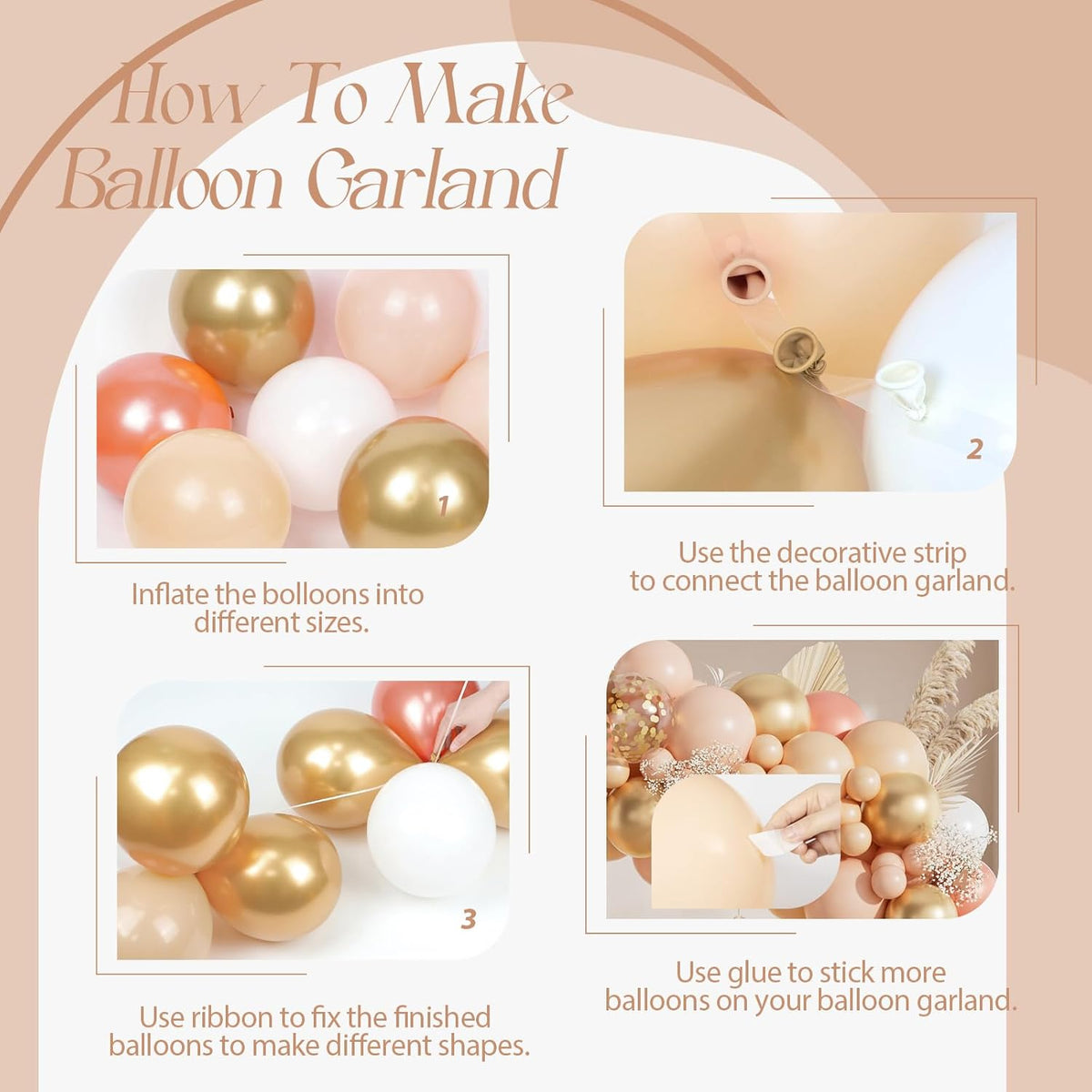 125pcs Peach Balloon Arch Kit with Pastel Orange Nude White Balloons