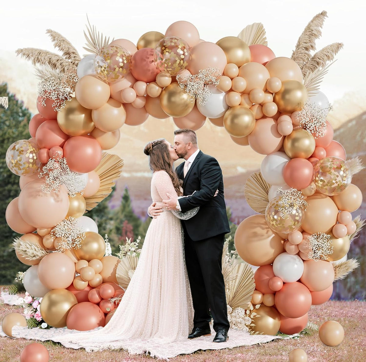 125pcs Peach Balloon Arch Kit with Pastel Orange Nude White Balloons