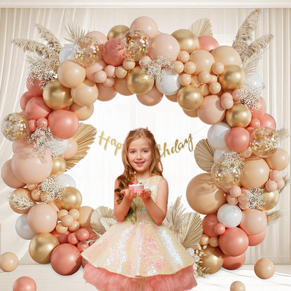 125pcs Peach Balloon Arch Kit with Pastel Orange Nude White Balloons