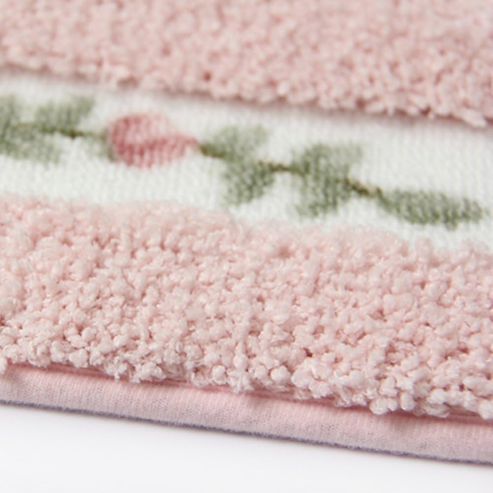 Luxurious Soft Floral Non-Slip Toilet Contour Rug, Contour Bath Rug, Soft Shaggy U-Shaped Toilet Floor Mat for Bathroom 20-By-20 Inch, Pink