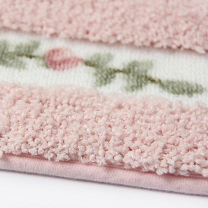 Luxurious Soft Floral Non-Slip Toilet Contour Rug, Contour Bath Rug, Soft Shaggy U-Shaped Toilet Floor Mat for Bathroom 20-By-20 Inch, Pink