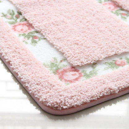 Luxurious Soft Floral Non-Slip Toilet Contour Rug, Contour Bath Rug, Soft Shaggy U-Shaped Toilet Floor Mat for Bathroom 20-By-20 Inch, Pink