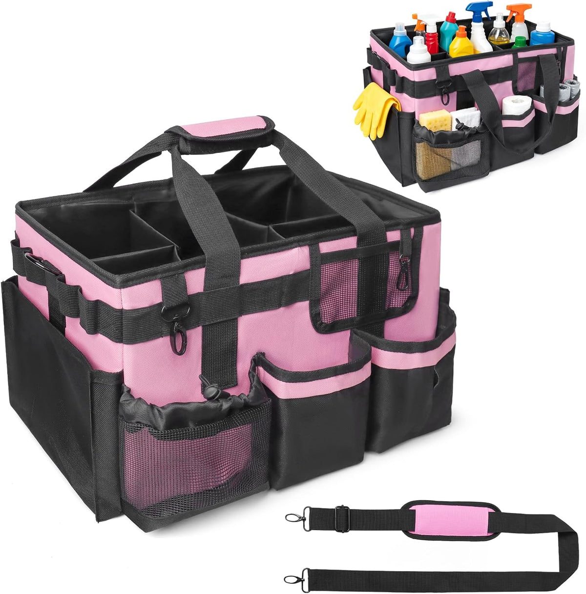 Large Cleaning Caddy Organizer, Adj Straps & Board Dividers Heavy‑Duty