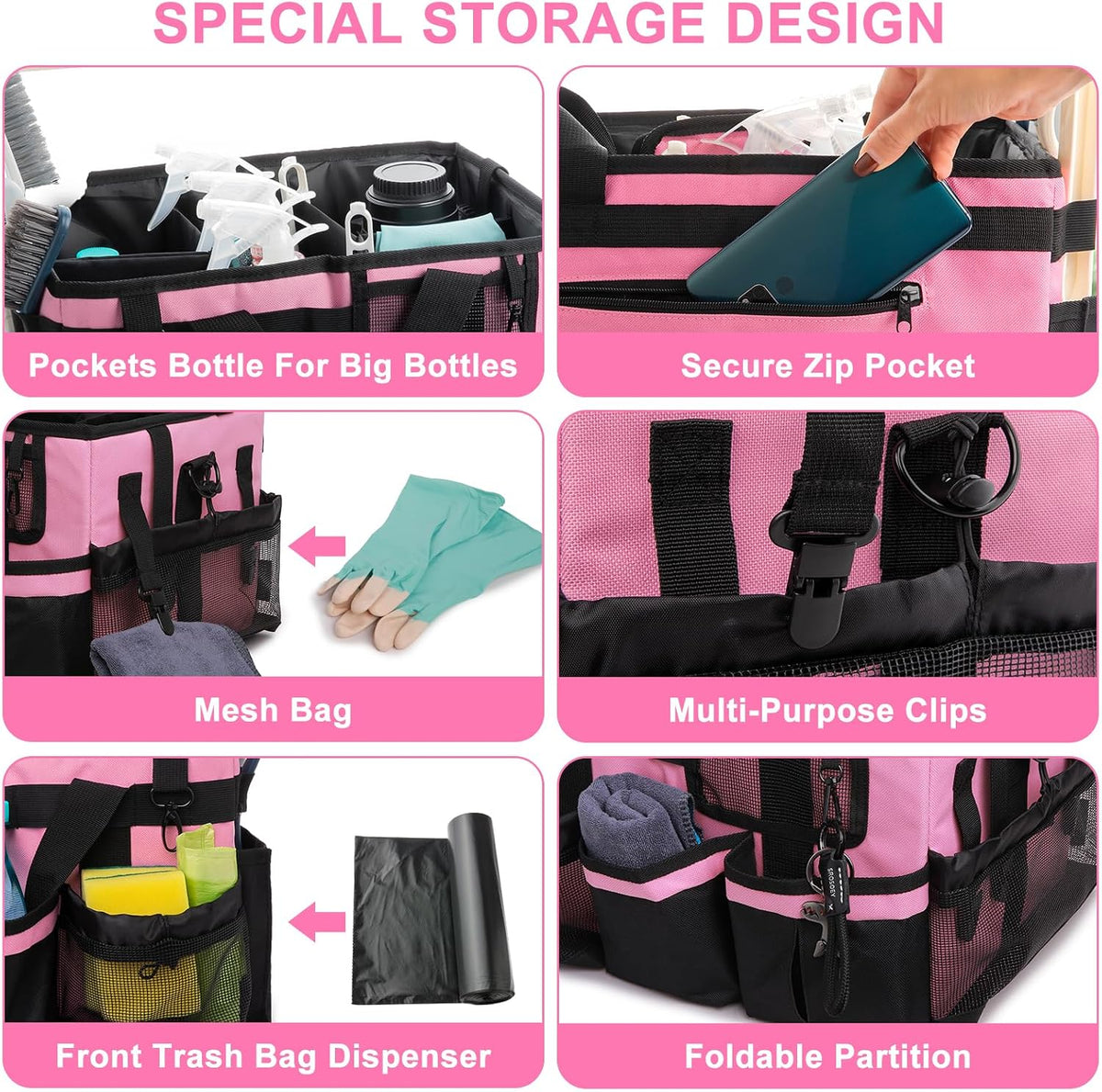 Large Cleaning Caddy Organizer, Adj Straps & Board Dividers Heavy‑Duty