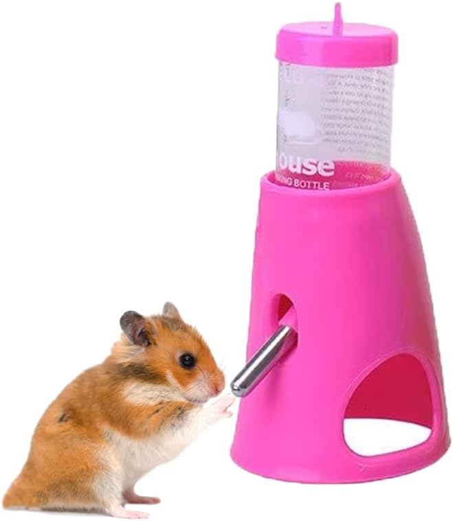 2 in 1 Hamster Water Bottle, Automatic Drinker and Cabin Fits Syrian Dwarf Hamster Mouse Gerbil Mice Chinchilla Small Animal (Pink)