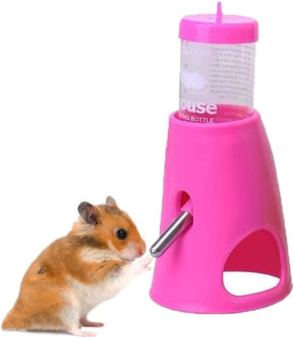 2 in 1 Hamster Water Bottle, Automatic Drinker and Cabin Fits Syrian Dwarf Hamster Mouse Gerbil Mice Chinchilla Small Animal (Pink)