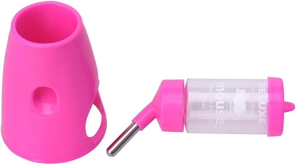 2 in 1 Hamster Water Bottle, Automatic Drinker and Cabin Fits Syrian Dwarf Hamster Mouse Gerbil Mice Chinchilla Small Animal (Pink)