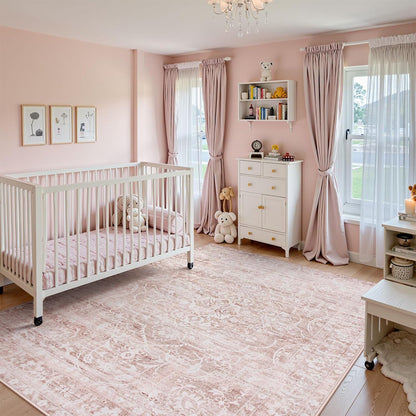 Pink Rugs for Bedroom Girls,Cute Nursery Rug Boho Area Rugs 5x7