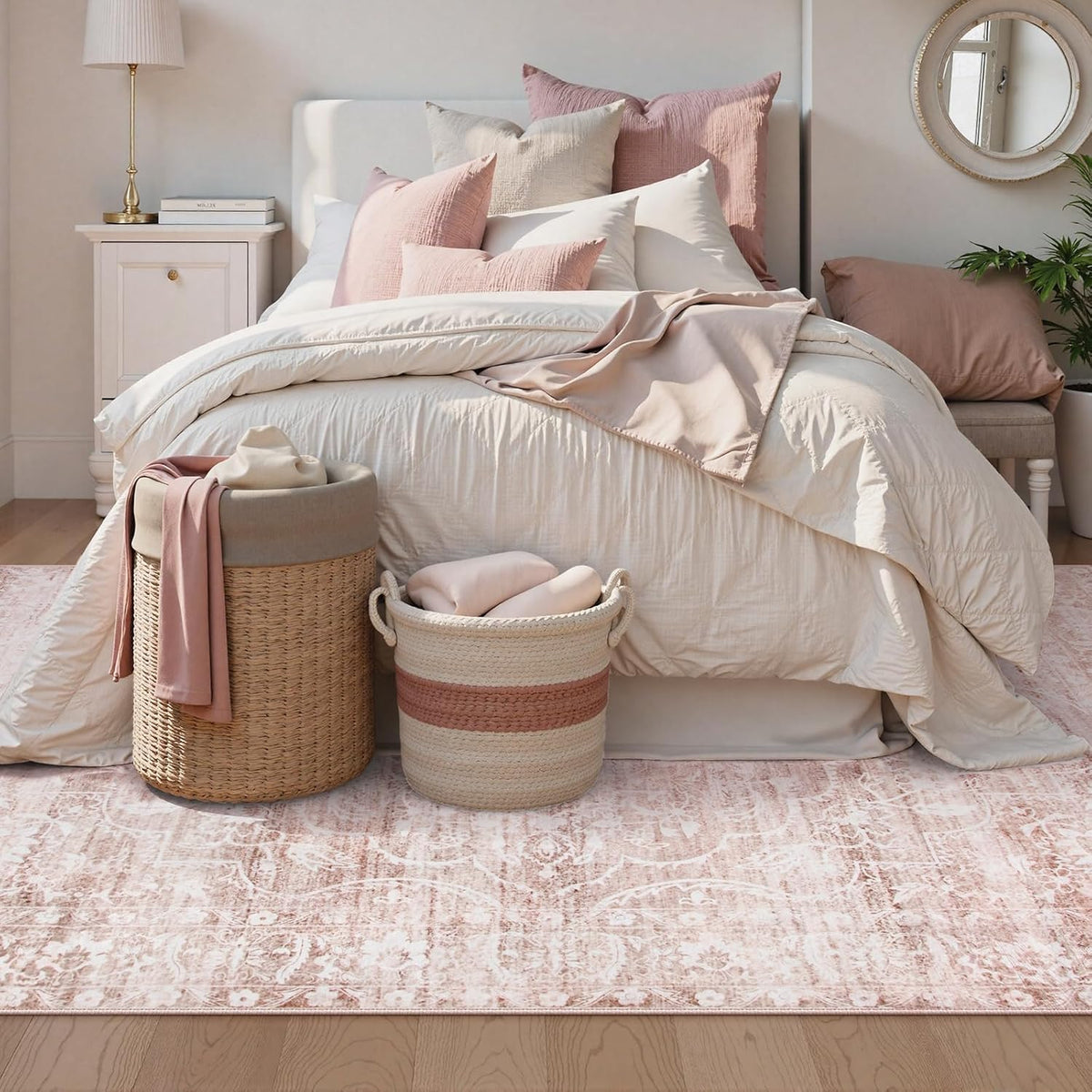 Pink Rugs for Bedroom Girls,Cute Nursery Rug Boho Area Rugs 5x7