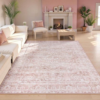 Pink Rugs for Bedroom Girls,Cute Nursery Rug Boho Area Rugs 5x7