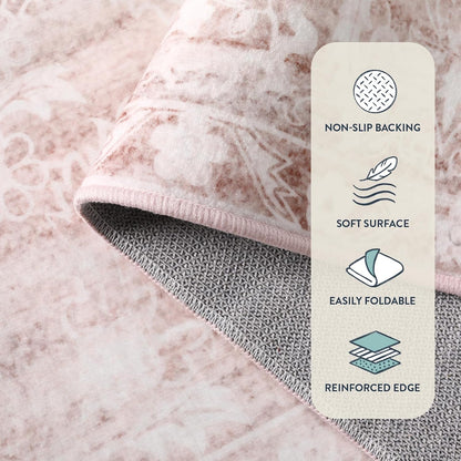 Pink Rugs for Bedroom Girls,Cute Nursery Rug Boho Area Rugs 5x7