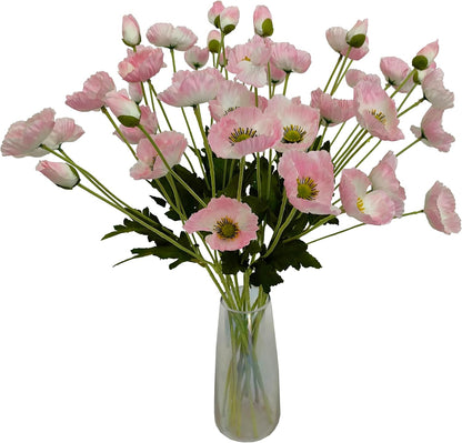 Pink Poppy Flowers Artificial for Wedding Decorations,12 Pcs Fake Faux Silk Poppies Bulk for Home Decor Table Centerpieces Floral Arrangement(23.5‘’, Pink)