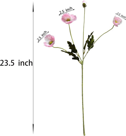 Pink Poppy Flowers Artificial for Wedding Decorations,12 Pcs Fake Faux Silk Poppies Bulk for Home Decor Table Centerpieces Floral Arrangement(23.5‘’, Pink)