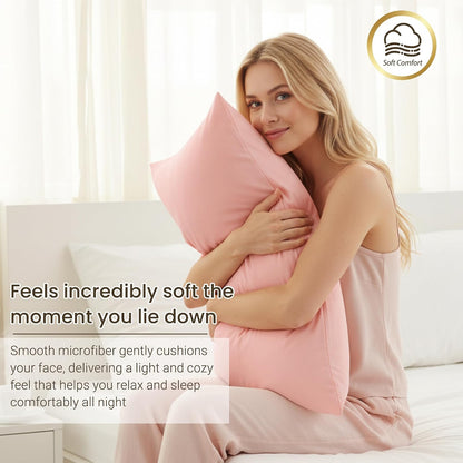 Microfiber Envelope Pillow Cases,Pillow Case,Peach Pink,Standard,Set of 2