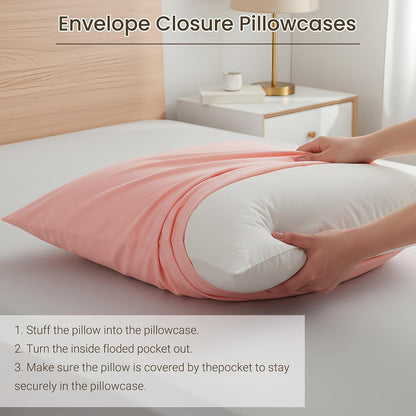 Microfiber Envelope Pillow Cases,Pillow Case,Peach Pink,Standard,Set of 2