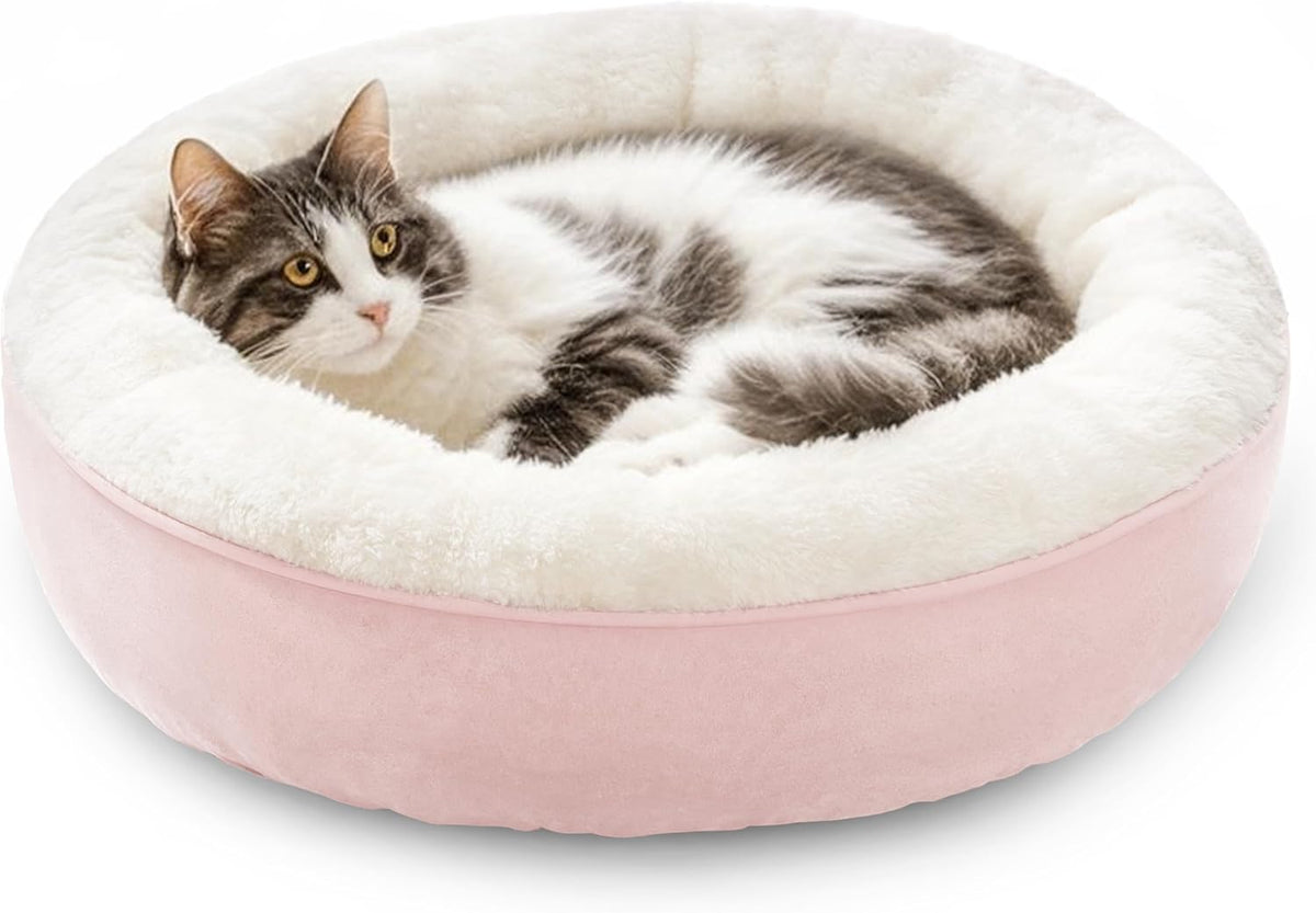 Round Donut Cat and Dog Cushion Bed, 20in Pet Bed for Cats or Small Dogs, Anti-Slip & Water-Resistant Bottom, Super Soft Durable Fabric Pet Beds, Washable Luxury Cat & Dog Bed Pink