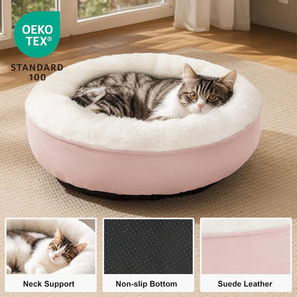 Round Donut Cat and Dog Cushion Bed, 20in Pet Bed for Cats or Small Dogs, Anti-Slip & Water-Resistant Bottom, Super Soft Durable Fabric Pet Beds, Washable Luxury Cat & Dog Bed Pink