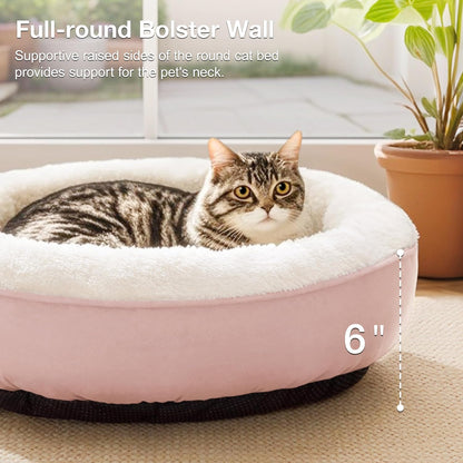 Round Donut Cat and Dog Cushion Bed, 20in Pet Bed for Cats or Small Dogs, Anti-Slip & Water-Resistant Bottom, Super Soft Durable Fabric Pet Beds, Washable Luxury Cat & Dog Bed Pink