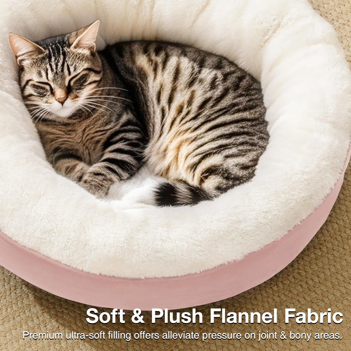Round Donut Cat and Dog Cushion Bed, 20in Pet Bed for Cats or Small Dogs, Anti-Slip & Water-Resistant Bottom, Super Soft Durable Fabric Pet Beds, Washable Luxury Cat & Dog Bed Pink