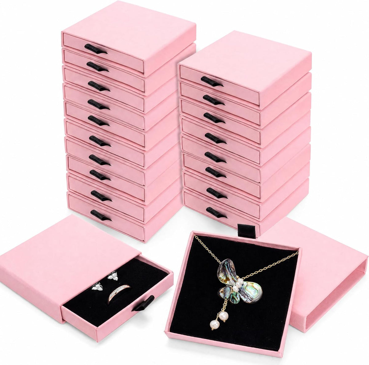 20 Pack Pink Jewelry Gift Boxes, Cardboard Necklace Bacelet Box