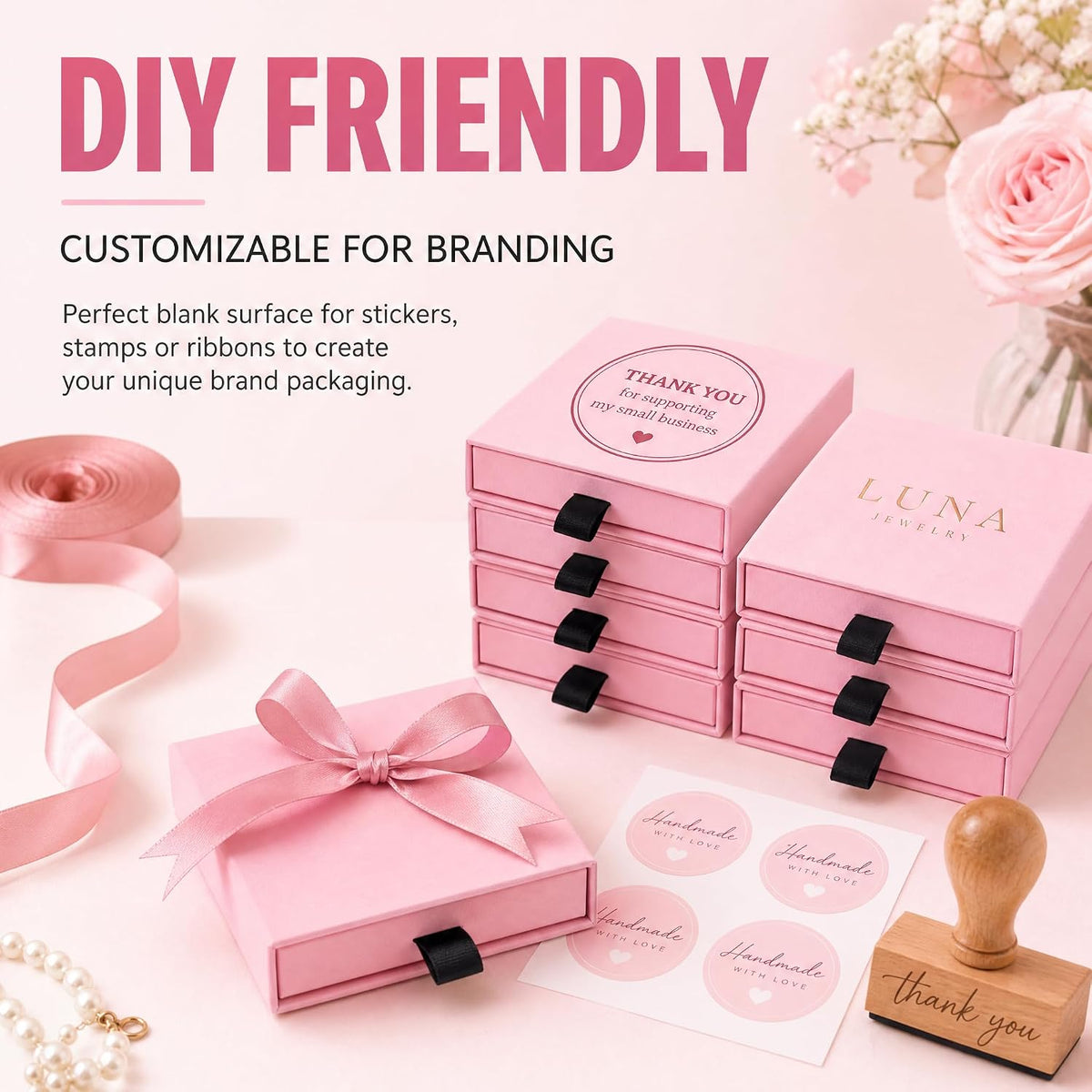 20 Pack Pink Jewelry Gift Boxes, Cardboard Necklace Bacelet Box