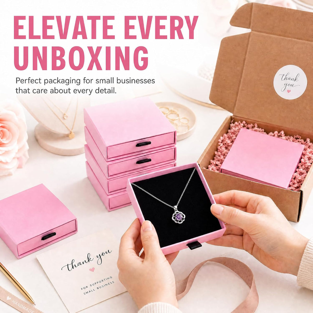 20 Pack Pink Jewelry Gift Boxes, Cardboard Necklace Bacelet Box