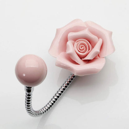 3D Flower Ceramic Wall Coat Hook, Rose Pink