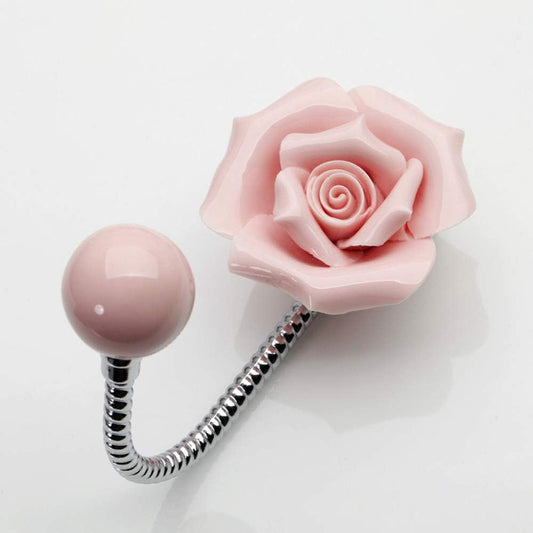 3D Flower Ceramic Wall Coat Hook, Rose Pink