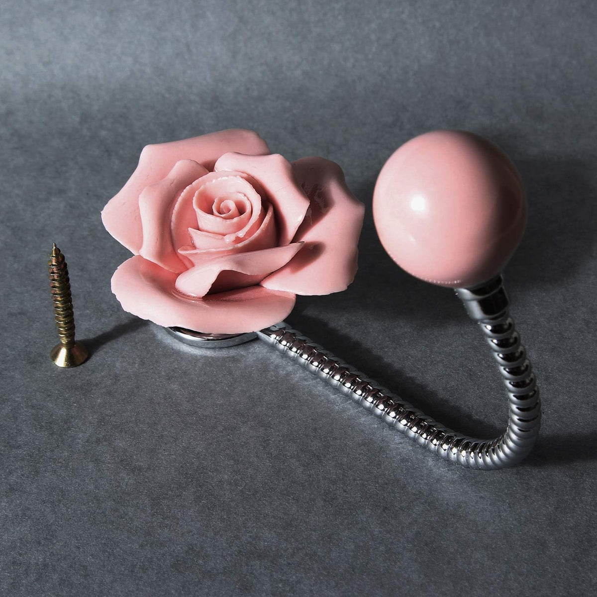 3D Flower Ceramic Wall Coat Hook, Rose Pink