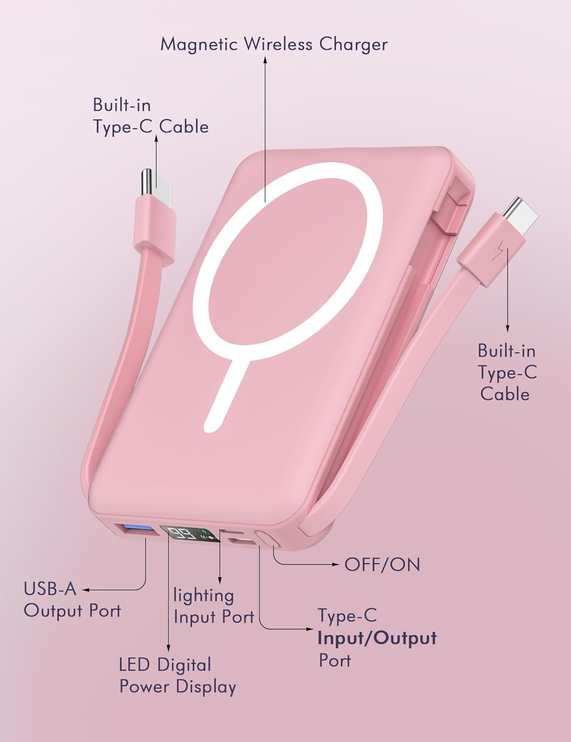 podoru for Magsafe Power Bank, 10000mAh Magnetic Portable Charger
