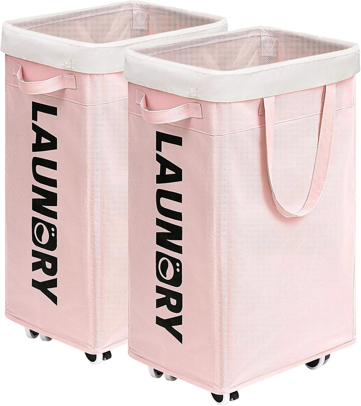 2-Pack Laundry Hamper with Wheels, Dorm Essentials for Girls,75L