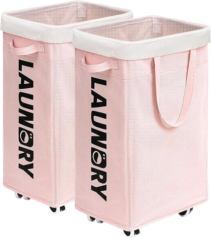 2-Pack Laundry Hamper with Wheels, Dorm Essentials for Girls,75L