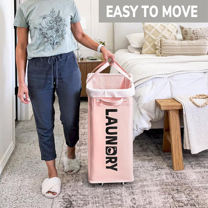 2-Pack Laundry Hamper with Wheels, Dorm Essentials for Girls,75L