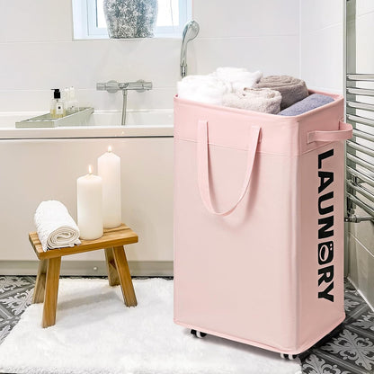 2-Pack Laundry Hamper with Wheels, Dorm Essentials for Girls,75L