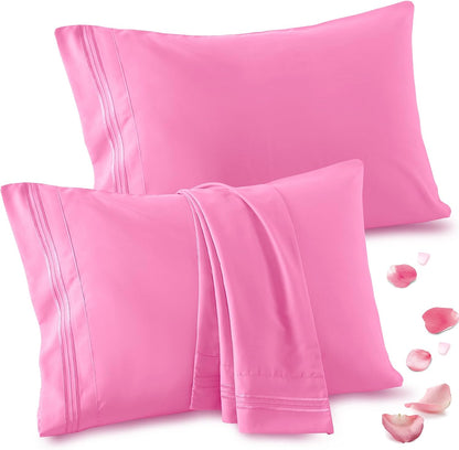 Vonty 2 Pack Pink Standard Pillowcases, 20x26, 1800 Microfiber
