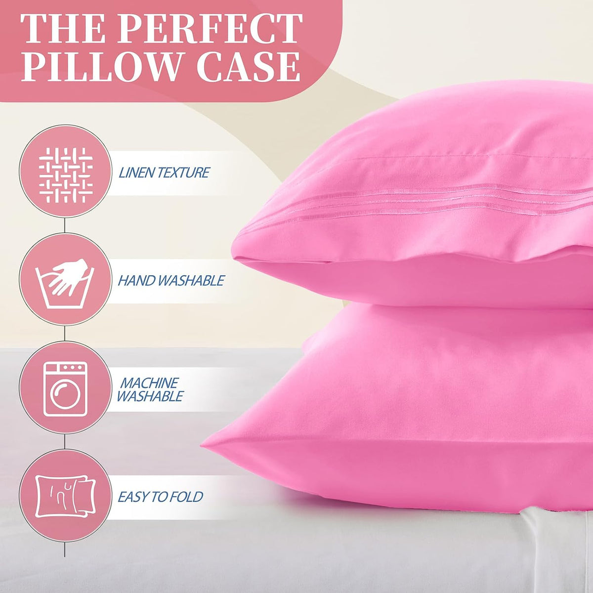 Vonty 2 Pack Pink Standard Pillowcases, 20x26, 1800 Microfiber
