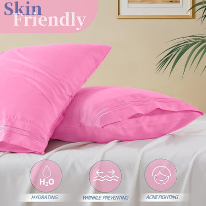 Vonty 2 Pack Pink Standard Pillowcases, 20x26, 1800 Microfiber