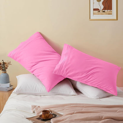 Vonty 2 Pack Pink Standard Pillowcases, 20x26, 1800 Microfiber