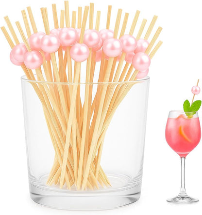 Cocktail Picks,100 Pcs Toothpicks for Appetizers, 4.7inch Fruit Skewers, Pink Party Decorations, Pearl Appetizer Picks, Fruit Skewers for Party Decorative Bar Supplies Brunch Food