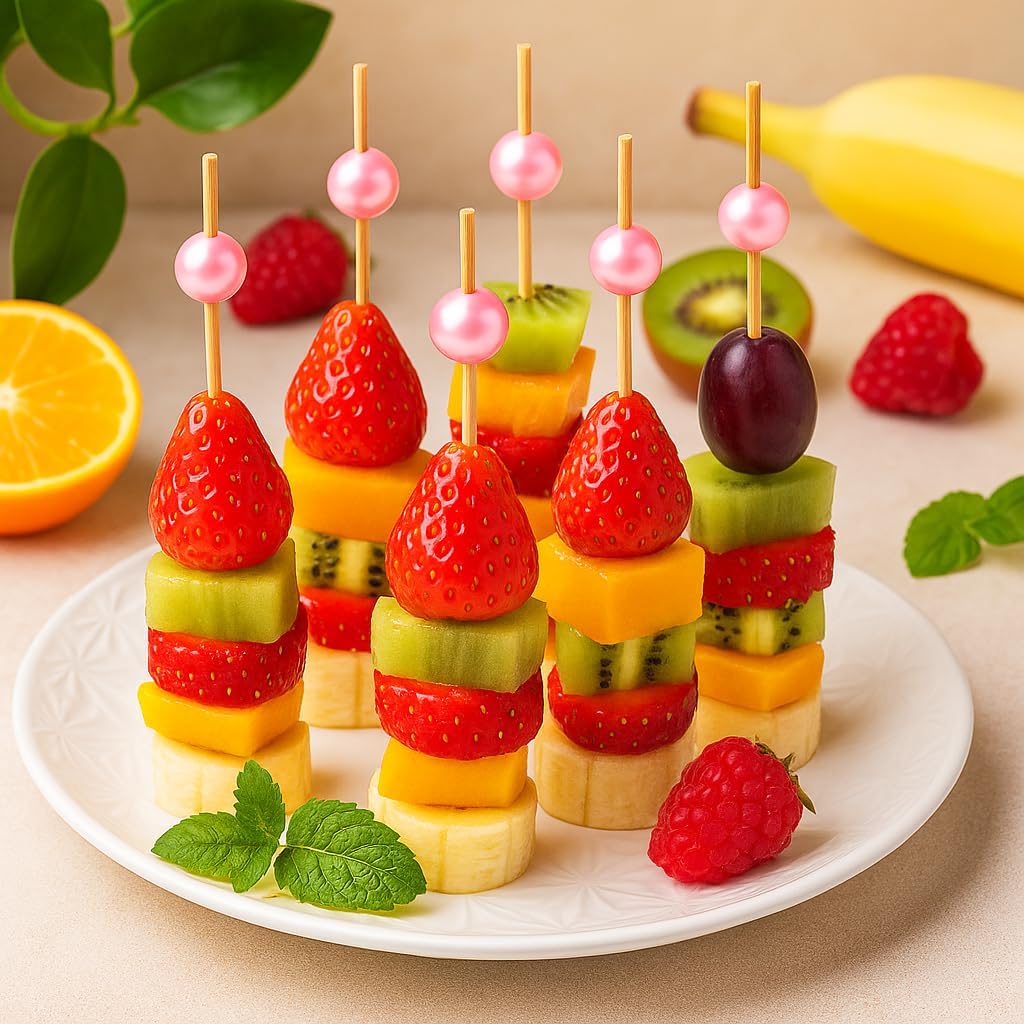 Cocktail Picks,100 Pcs Toothpicks for Appetizers, 4.7inch Fruit Skewers, Pink Party Decorations, Pearl Appetizer Picks, Fruit Skewers for Party Decorative Bar Supplies Brunch Food