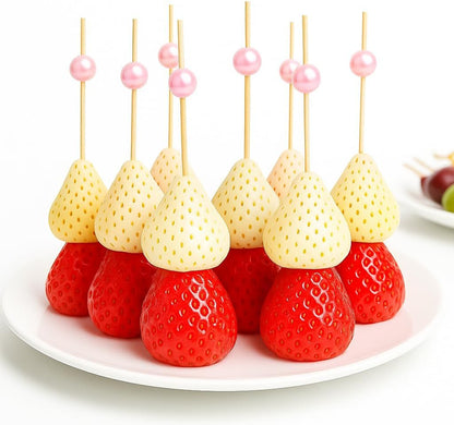 Cocktail Picks,100 Pcs Toothpicks for Appetizers, 4.7inch Fruit Skewers, Pink Party Decorations, Pearl Appetizer Picks, Fruit Skewers for Party Decorative Bar Supplies Brunch Food