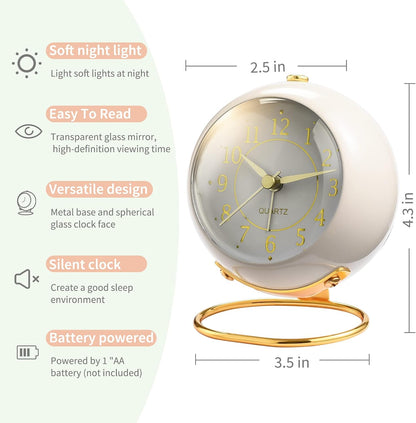 Analog Alarm Clocks for bedrooms,Small Desk Clocks,Night Light, Non-Ticking，Battery Powered,Silent Alarm Clock for Kids,Simple Design Desktop Alarm Clock. (Pink)